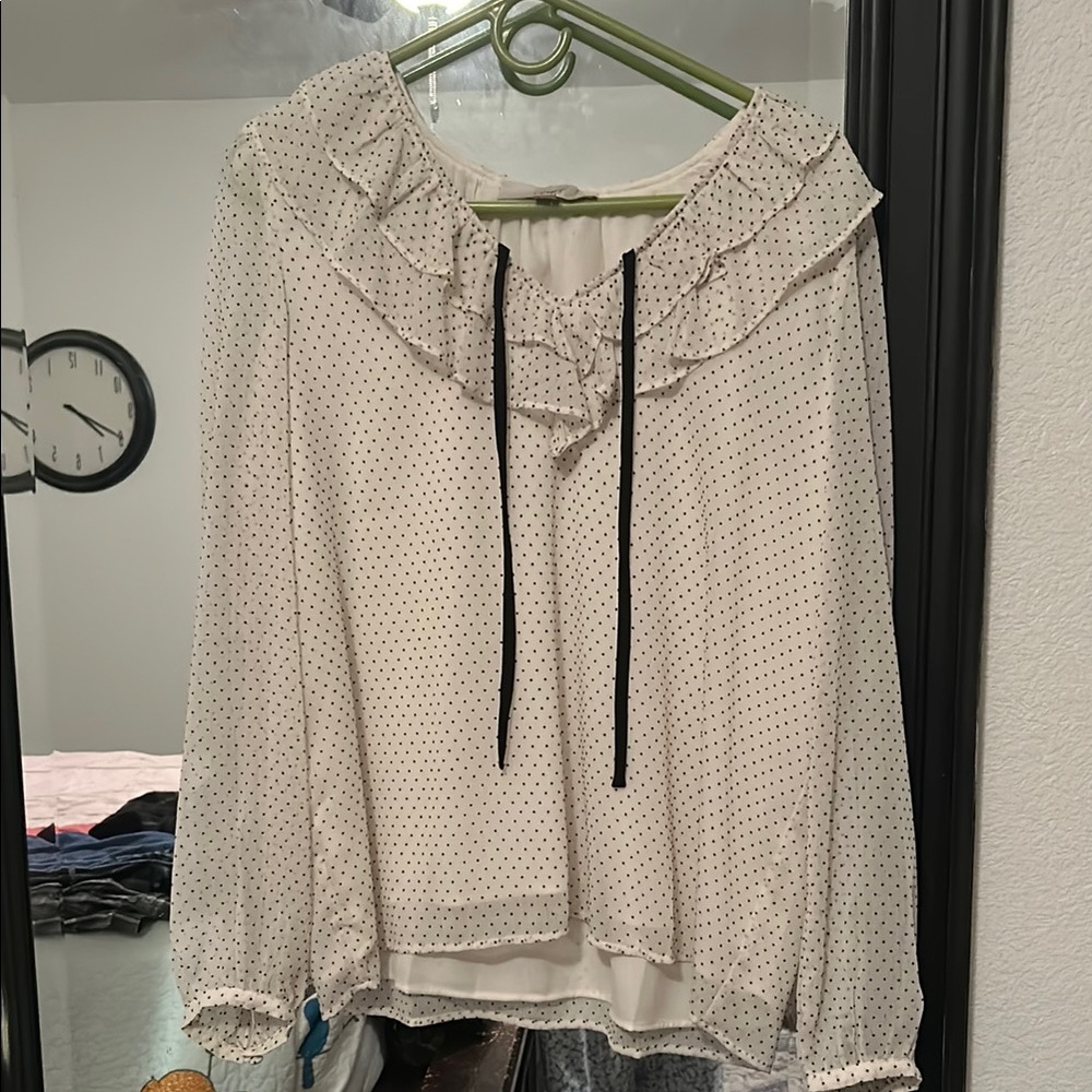 White Polka Dot Ruffle Blouse